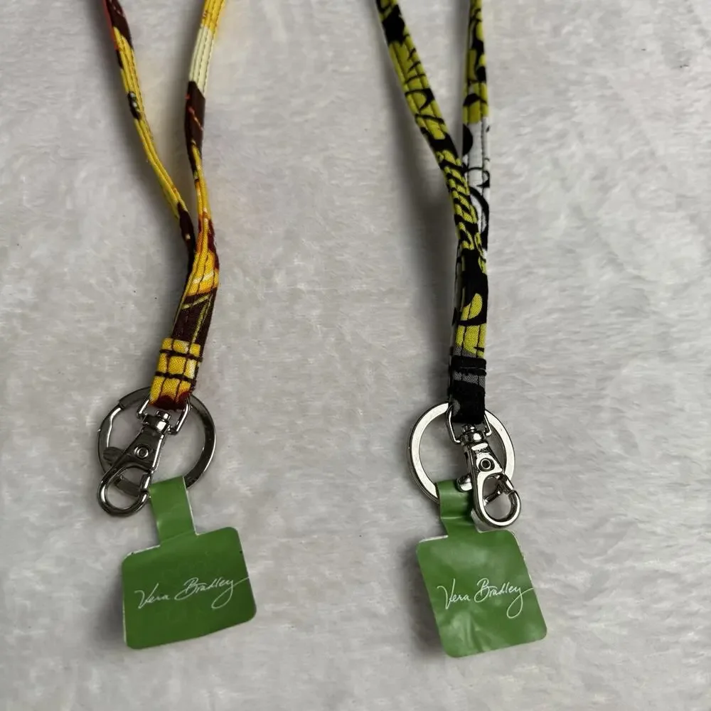 NWT Vera Bradley Lanyard Set Of 2 Buttercup Baroque Key Ring Clip Keychain